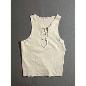 Gilded Intent Women's Ribbed Tank Top Cream Size XL O-Ring Cut Out Sleeveless